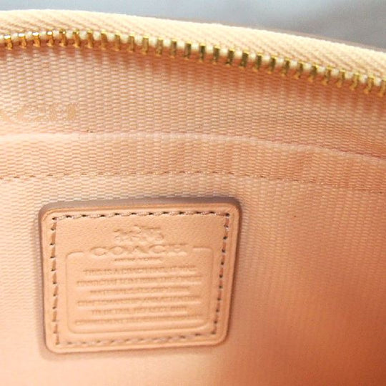 COACH Pouch leather beige Accessory pouch mini bag Gold Chain Prairie Zip Wristlet Polished Pebble Leather Women Used Authentic