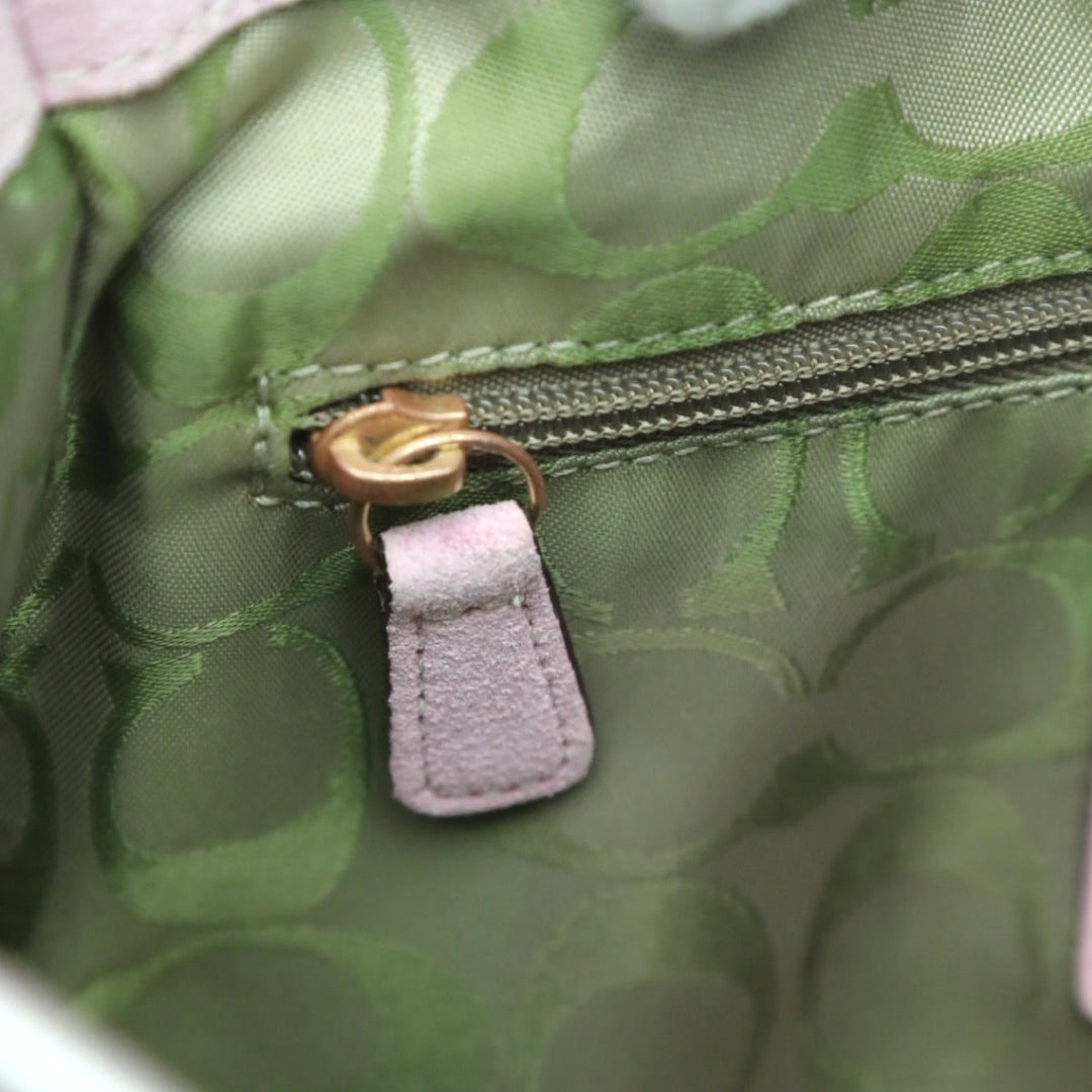 COACH Handbag 4419 leather Pink x Beige Tote Bag basket straw Women Used Authentic