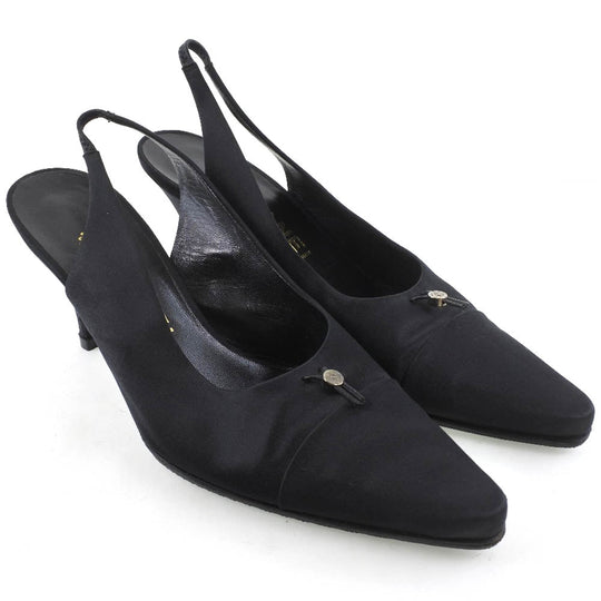 CHANEL pumps Satin black Sandals Women 36 1/2 Used Authentic