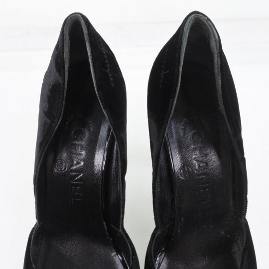 CHANEL pumps Velvet, Leather black Women 36 1/2 Used Authentic
