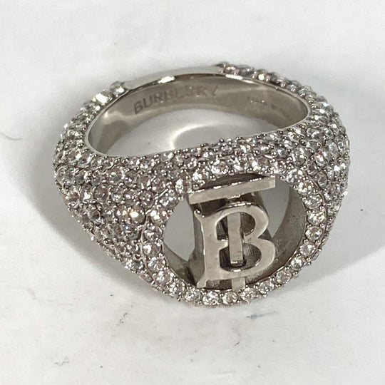 BURBERRY Ring metal Silver Accessories Embellished TB Pav Signet Ring Women 52 Used Authentic