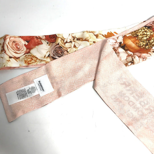 BURBERRY scarf 8021938 silk pink Floral Print Silk Skinny Scarf Women Used Authentic