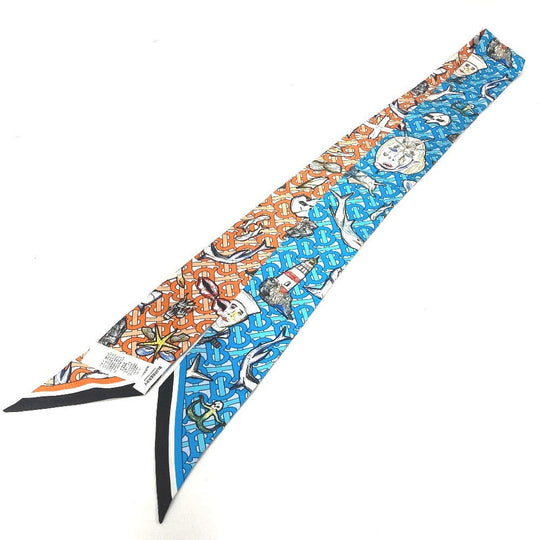 BURBERRY scarf 8040559 silk Orange TB logo skinny scarf Women Used Authentic