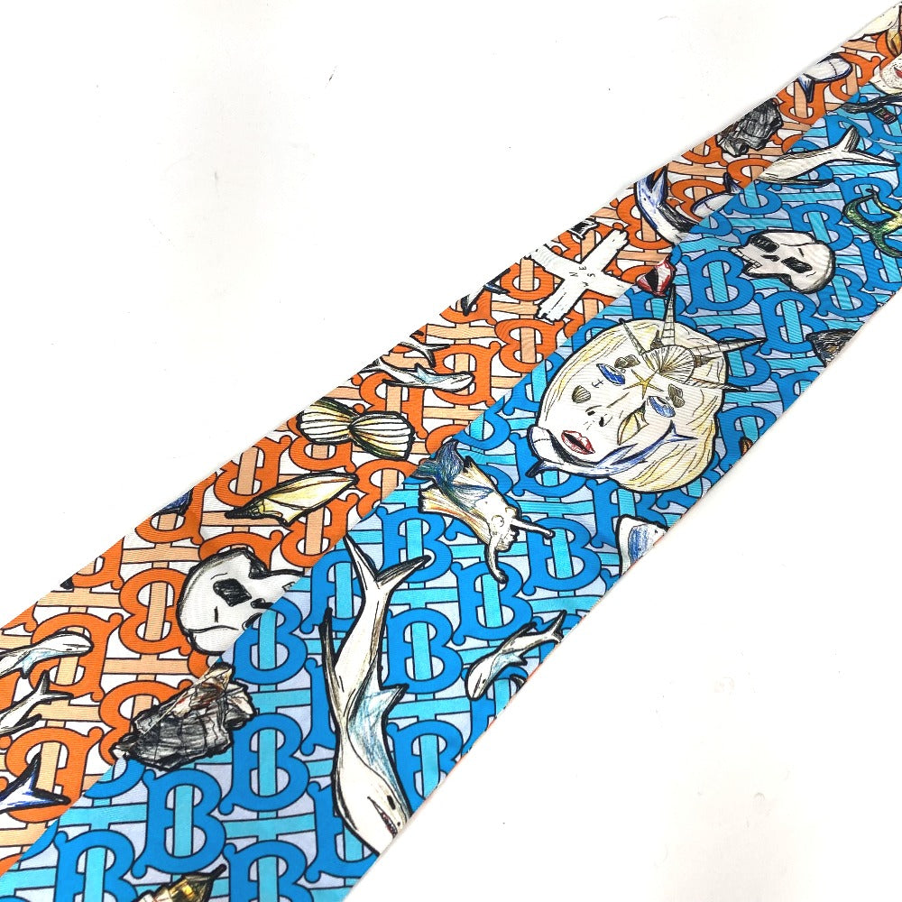BURBERRY scarf 8040559 silk Orange TB logo skinny scarf Women Used Authentic