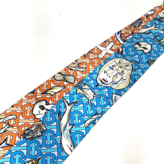 BURBERRY scarf 8040559 silk Orange TB logo skinny scarf Women Used Authentic