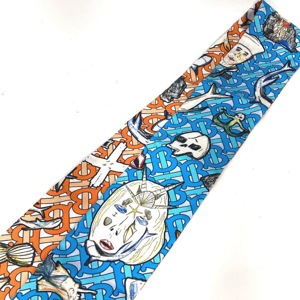 BURBERRY scarf 8040559 silk Orange TB logo skinny scarf Women Used Authentic