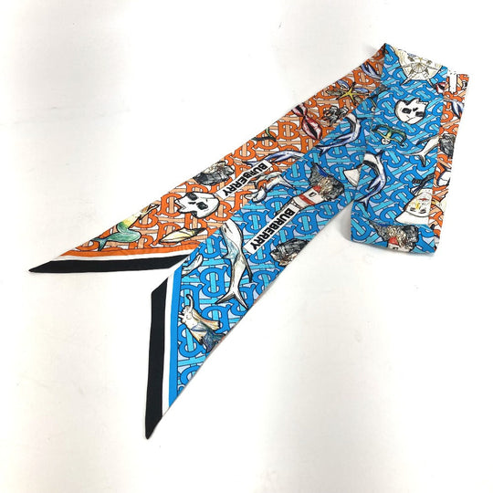 BURBERRY scarf 8040559 silk Orange TB logo skinny scarf Women Used Authentic