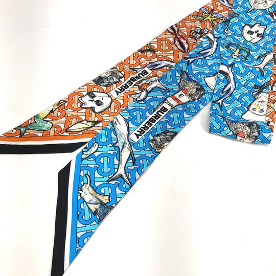 BURBERRY scarf 8040559 silk Orange TB logo skinny scarf Women Used Authentic