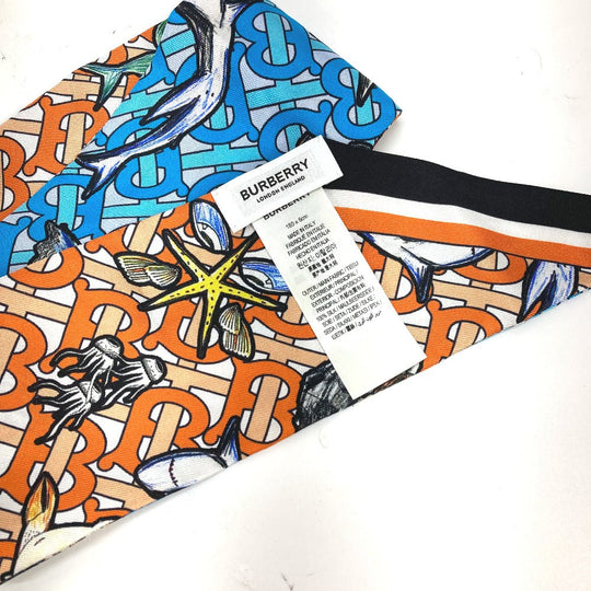 BURBERRY scarf 8040559 silk Orange TB logo skinny scarf Women Used Authentic