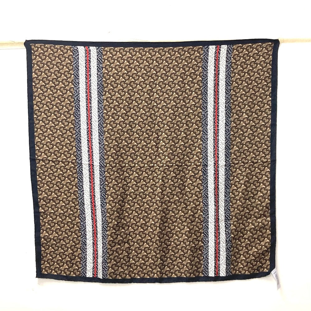 BURBERRY scarf silk Brown TB logo unisex(Unisex) Used Authentic