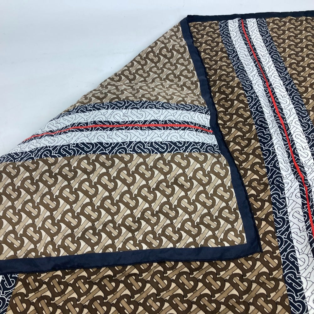 BURBERRY scarf silk Brown TB logo unisex(Unisex) Used Authentic