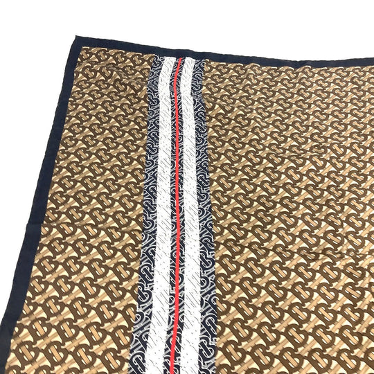 BURBERRY scarf silk Brown TB logo unisex(Unisex) Used Authentic