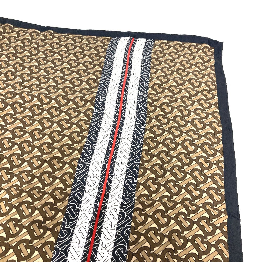 BURBERRY scarf silk Brown TB logo unisex(Unisex) Used Authentic