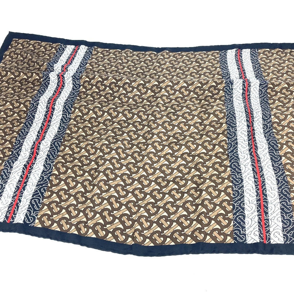 BURBERRY scarf silk Brown TB logo unisex(Unisex) Used Authentic