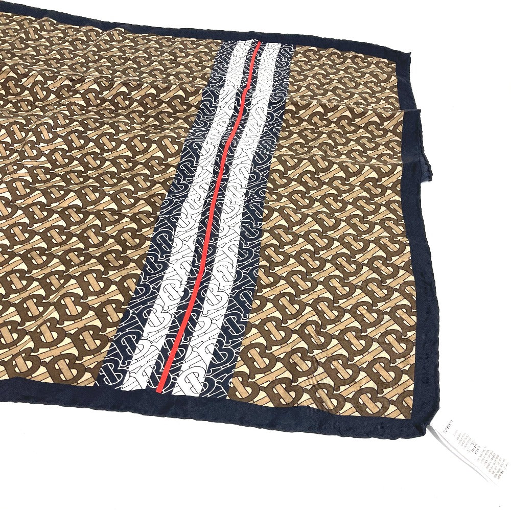 BURBERRY scarf silk Brown TB logo unisex(Unisex) Used Authentic