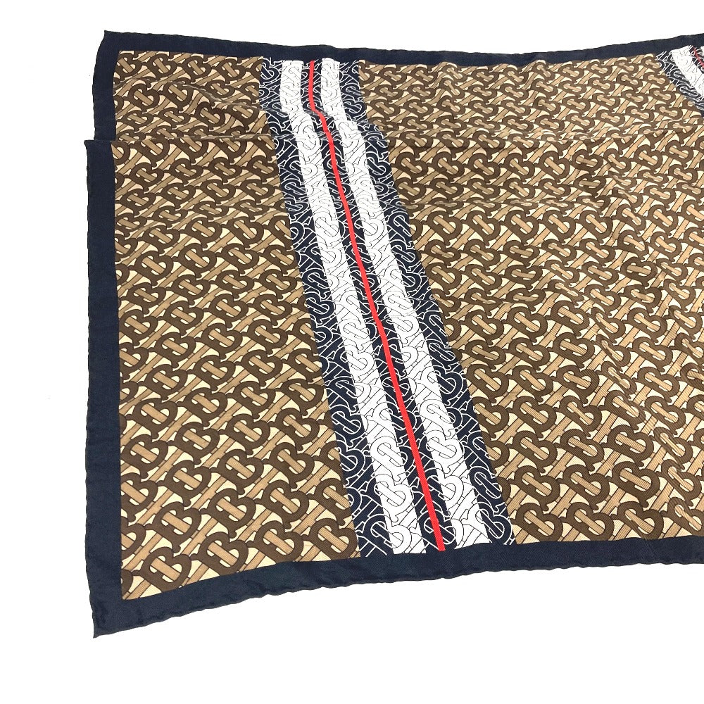 BURBERRY scarf silk Brown TB logo unisex(Unisex) Used Authentic