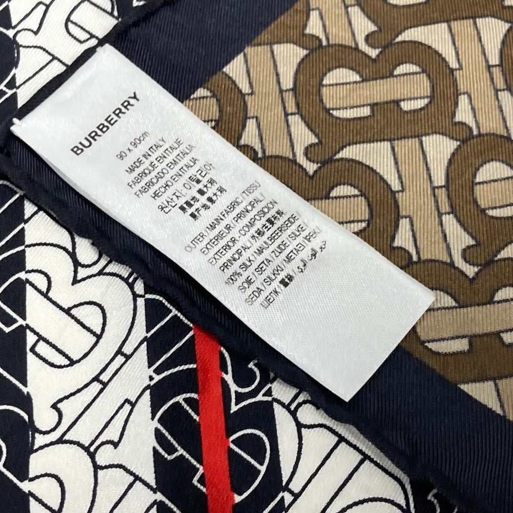 BURBERRY scarf silk Brown TB logo unisex(Unisex) Used Authentic