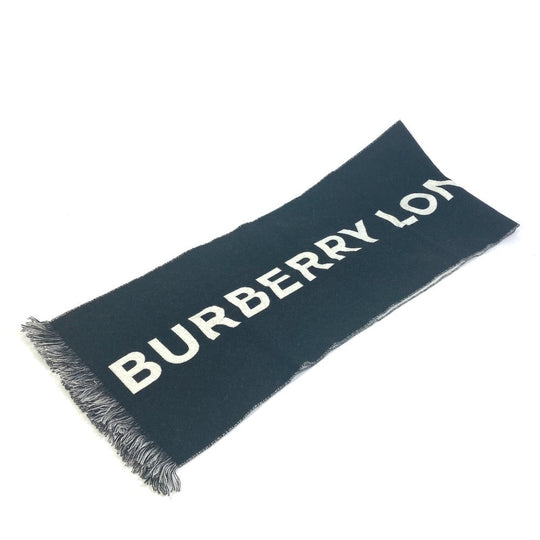 BURBERRY Scarf 80085081 wool Black x white Two-tone fringe scarf Women Used Authentic