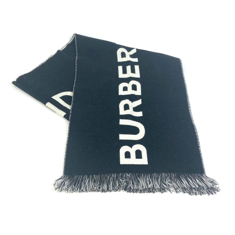 BURBERRY Scarf 80085081 wool Black x white Two-tone fringe scarf Women Used Authentic