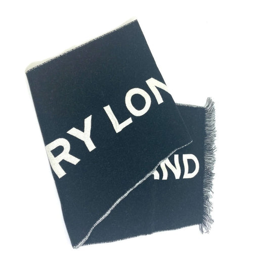 BURBERRY Scarf 80085081 wool Black x white Two-tone fringe scarf Women Used Authentic