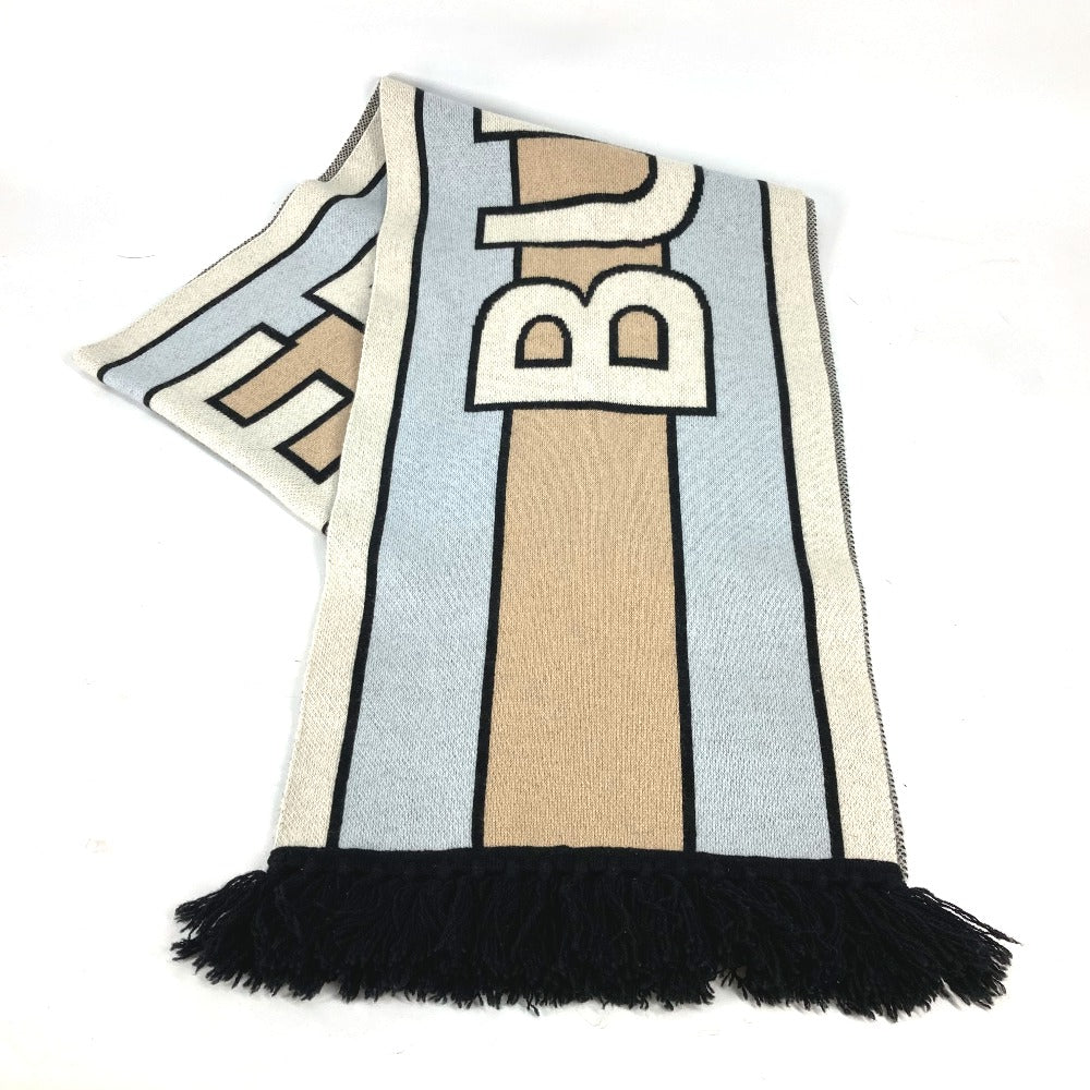 BURBERRY Scarf 8021740 cashmere beige border logo Women Used Authentic