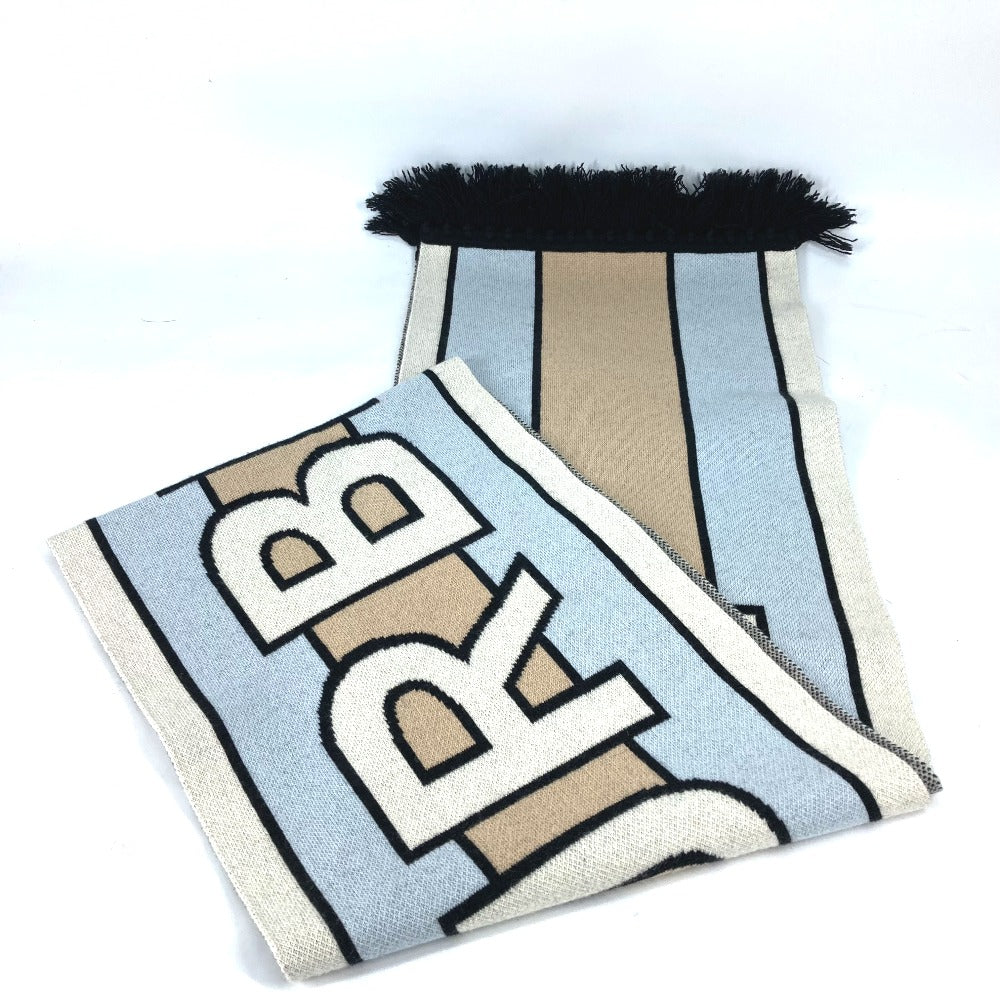 BURBERRY Scarf 8021740 cashmere beige border logo Women Used Authentic