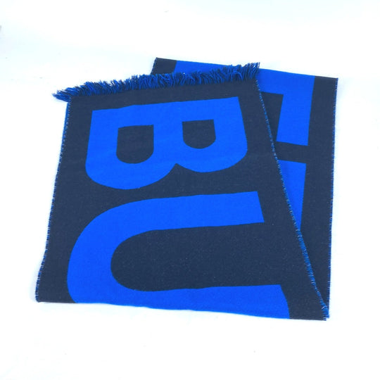 BURBERRY Scarf 8059892 wool blue logo fringe mens Used Authentic