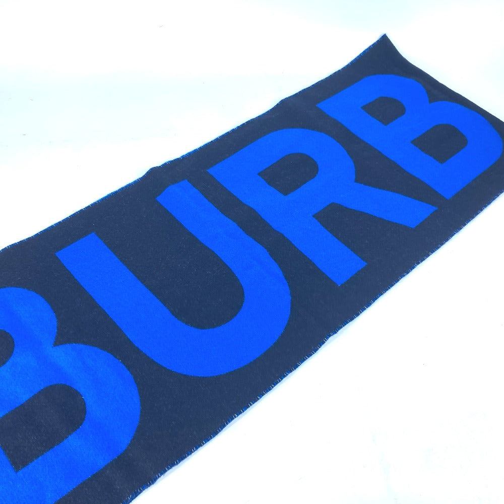 BURBERRY Scarf 8059892 wool blue logo fringe mens Used Authentic