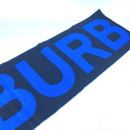 BURBERRY Scarf 8059892 wool blue logo fringe mens Used Authentic