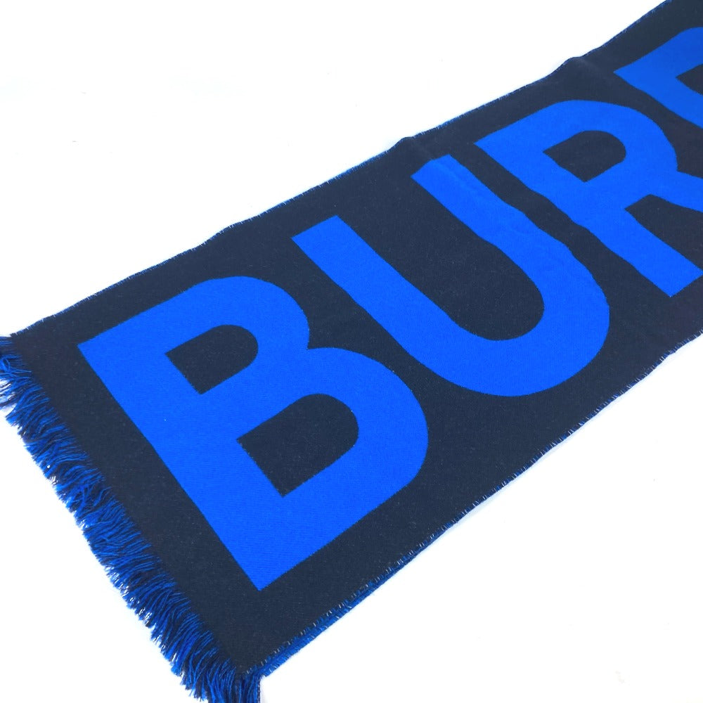 BURBERRY Scarf 8059892 wool blue logo fringe mens Used Authentic