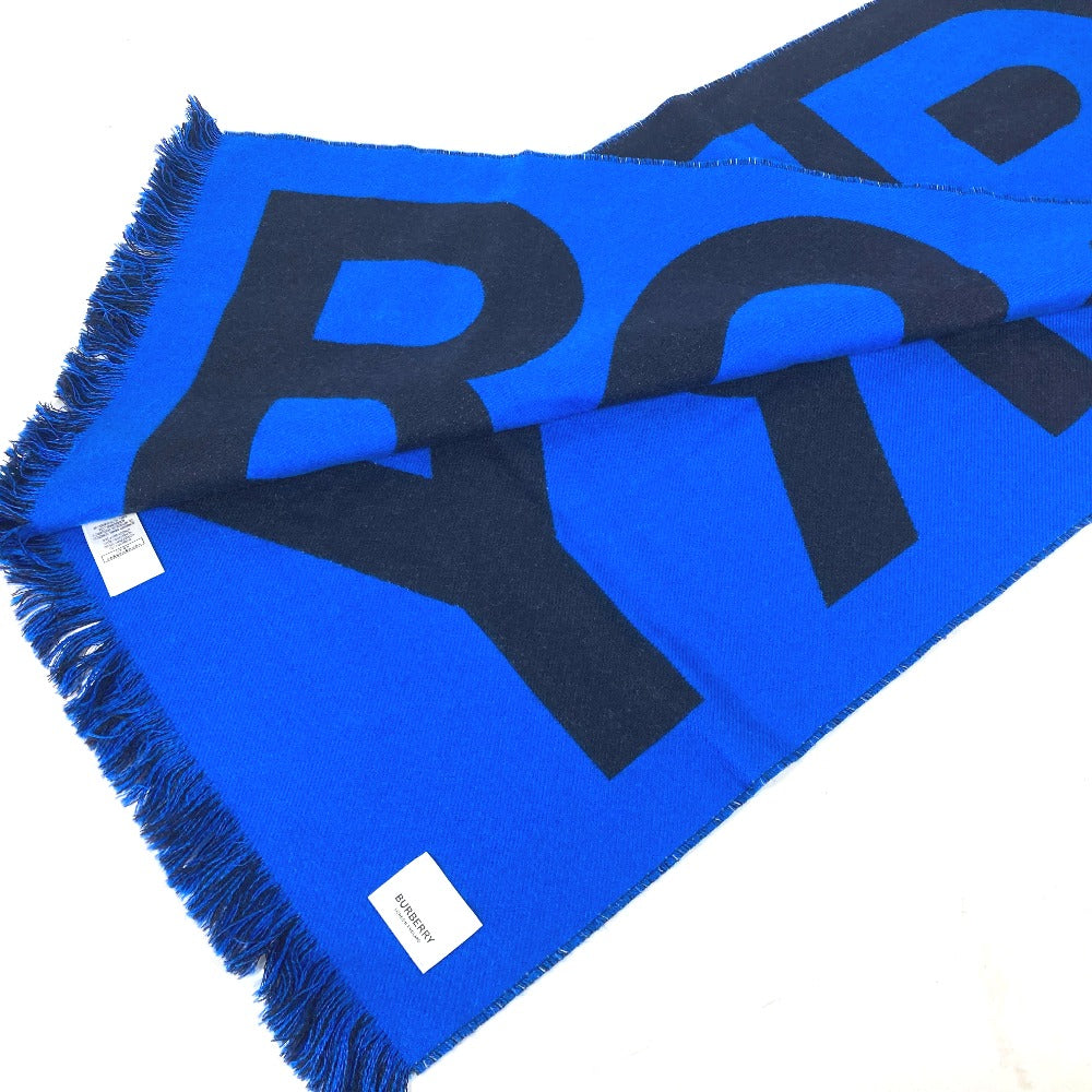 BURBERRY Scarf 8059892 wool blue logo fringe mens Used Authentic