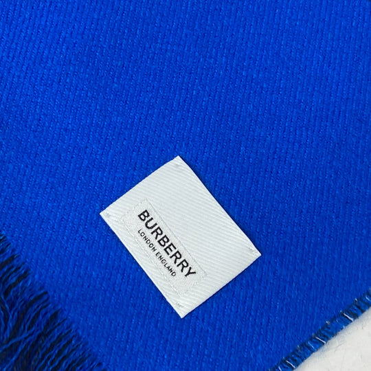 BURBERRY Scarf 8059892 wool blue logo fringe mens Used Authentic