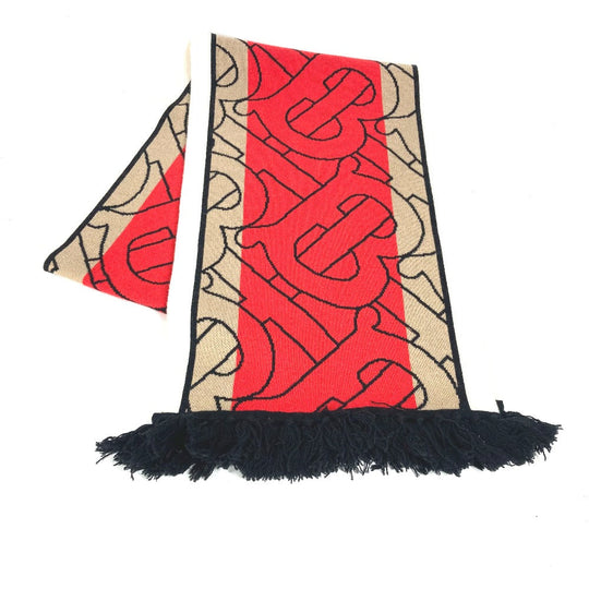 BURBERRY Scarf cashmere Red TB logo unisex(Unisex) Used Authentic