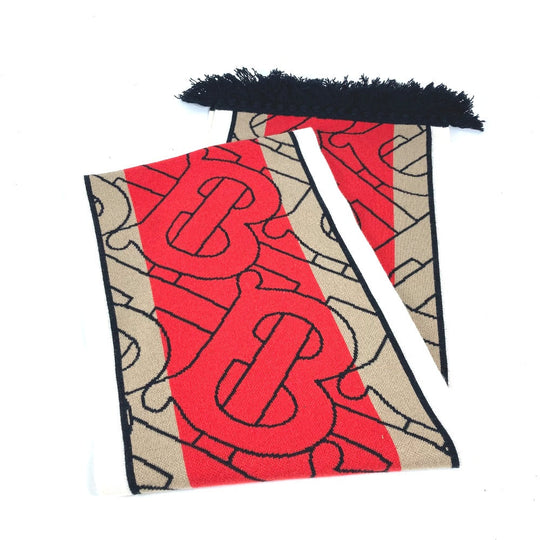 BURBERRY Scarf cashmere Red TB logo unisex(Unisex) Used Authentic