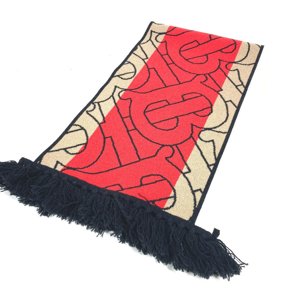 BURBERRY Scarf cashmere Red TB logo unisex(Unisex) Used Authentic