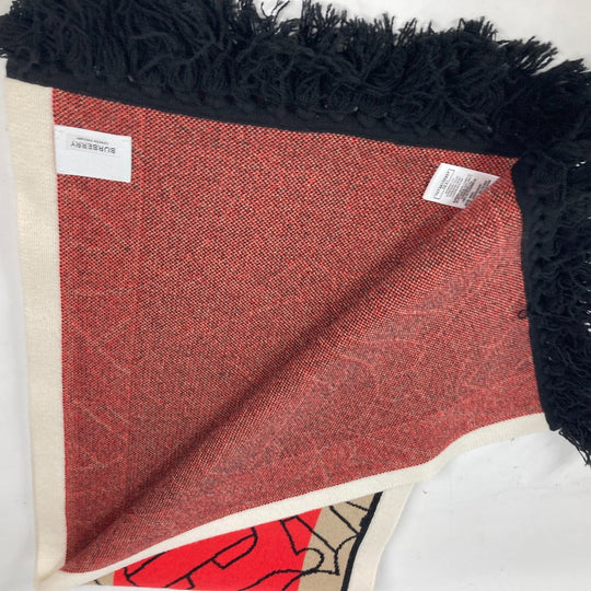 BURBERRY Scarf cashmere Red TB logo unisex(Unisex) Used Authentic