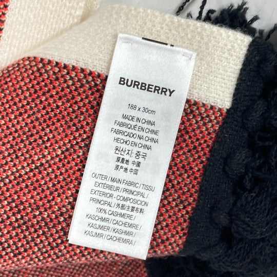 BURBERRY Scarf cashmere Red TB logo unisex(Unisex) Used Authentic