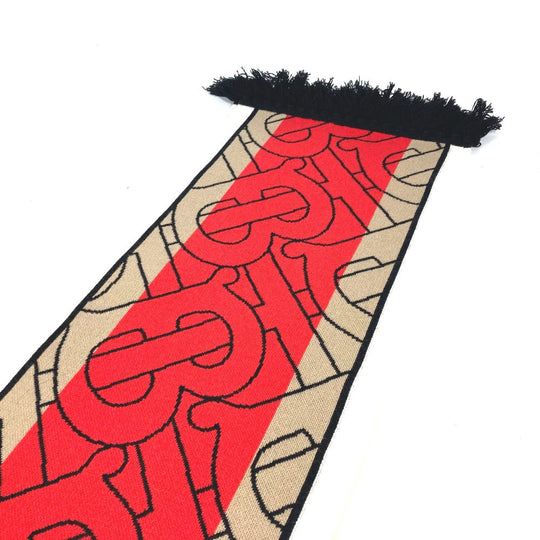 BURBERRY Scarf cashmere Red TB logo unisex(Unisex) Used Authentic