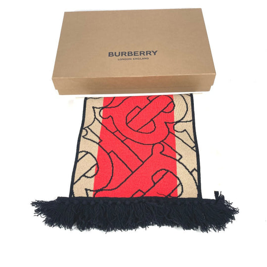 BURBERRY Scarf cashmere Red TB logo unisex(Unisex) Used Authentic
