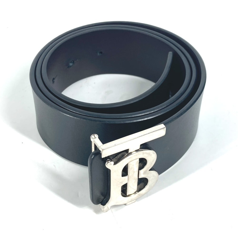 BURBERRY belt leather black TB logo mens 85 Used Authentic
