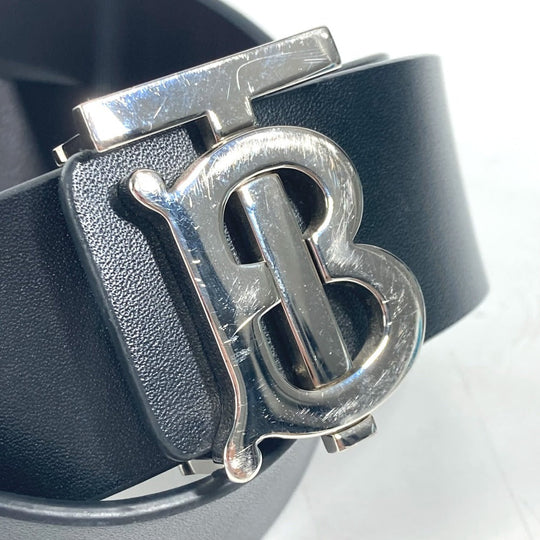BURBERRY belt leather black TB logo mens 85 Used Authentic