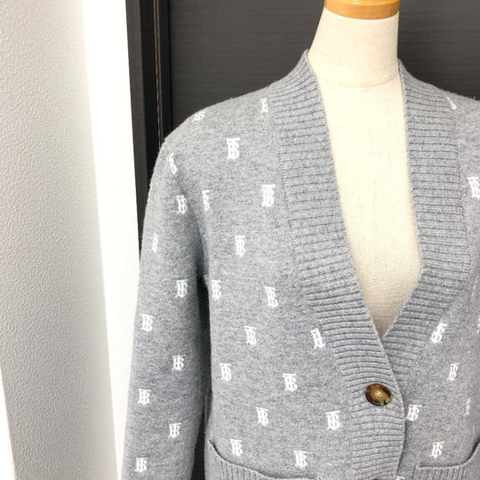 BURBERRY cardigan 8028721 wool gray TB logo all-over pattern SP