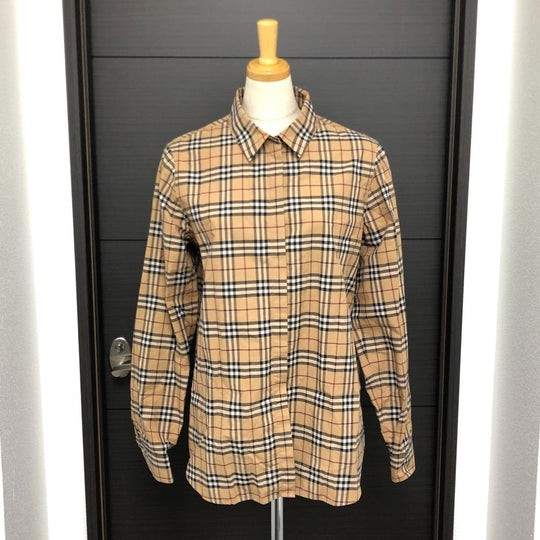 BURBERRY Long sleeve shirt cotton beige Check Pattern Women M Used Authentic