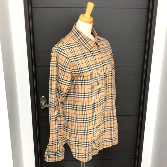 BURBERRY Long sleeve shirt cotton beige Check Pattern Women M Used Authentic