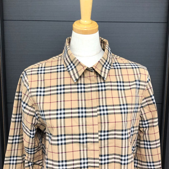 BURBERRY Long sleeve shirt cotton beige Check Pattern Women M Used Authentic