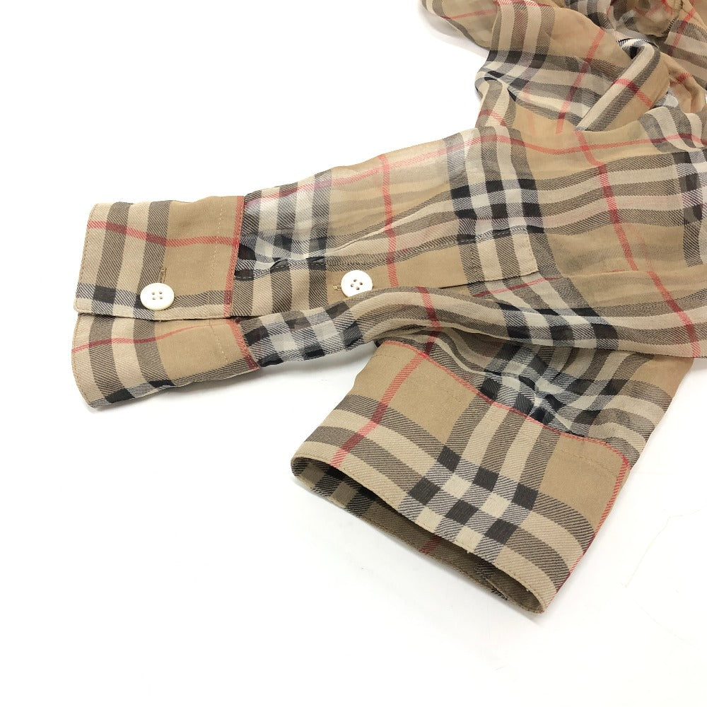 BURBERRY Long sleeve shirt cotton beige Check Pattern See-through Women 38 Used Authentic