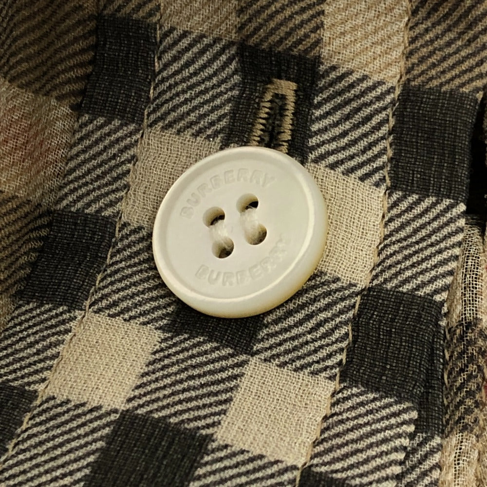 BURBERRY Long sleeve shirt cotton beige Check Pattern See-through Women 38 Used Authentic