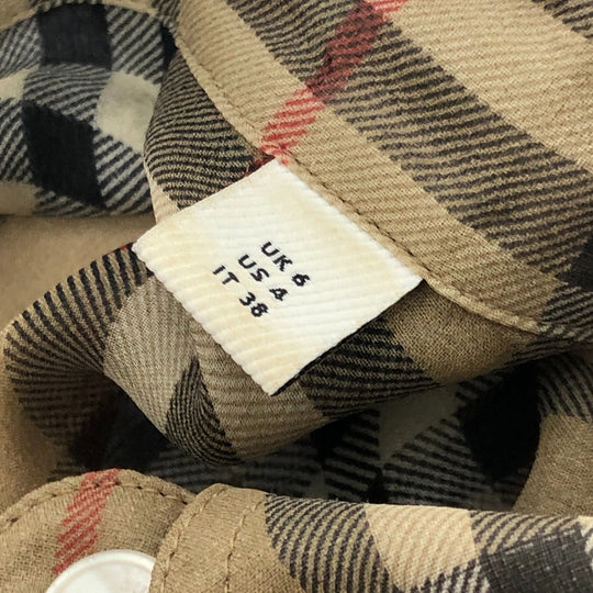 BURBERRY Long sleeve shirt cotton beige Check Pattern See-through Women 38 Used Authentic