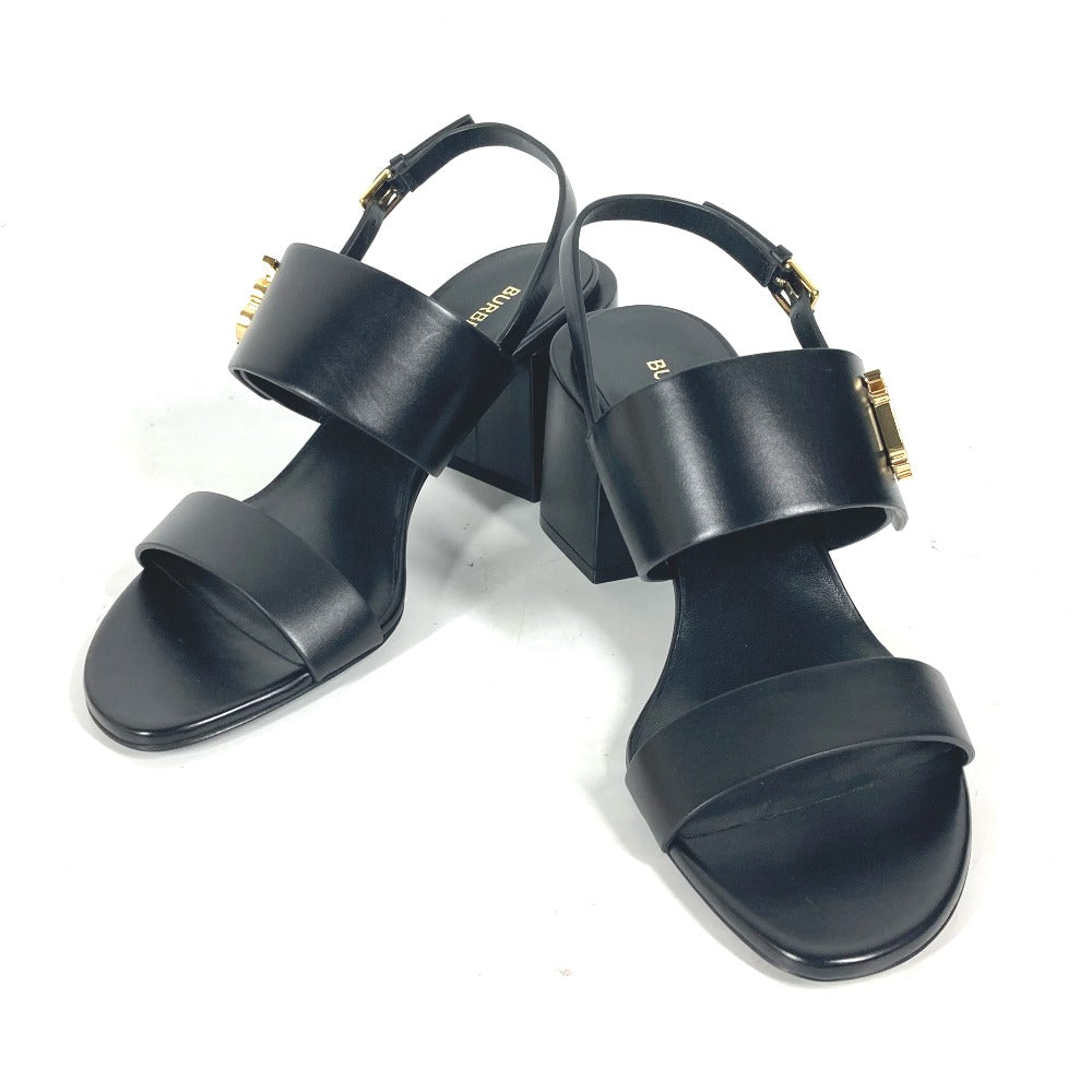 BURBERRY Sandals 8069452 leather black heel shoes TB logo 38
