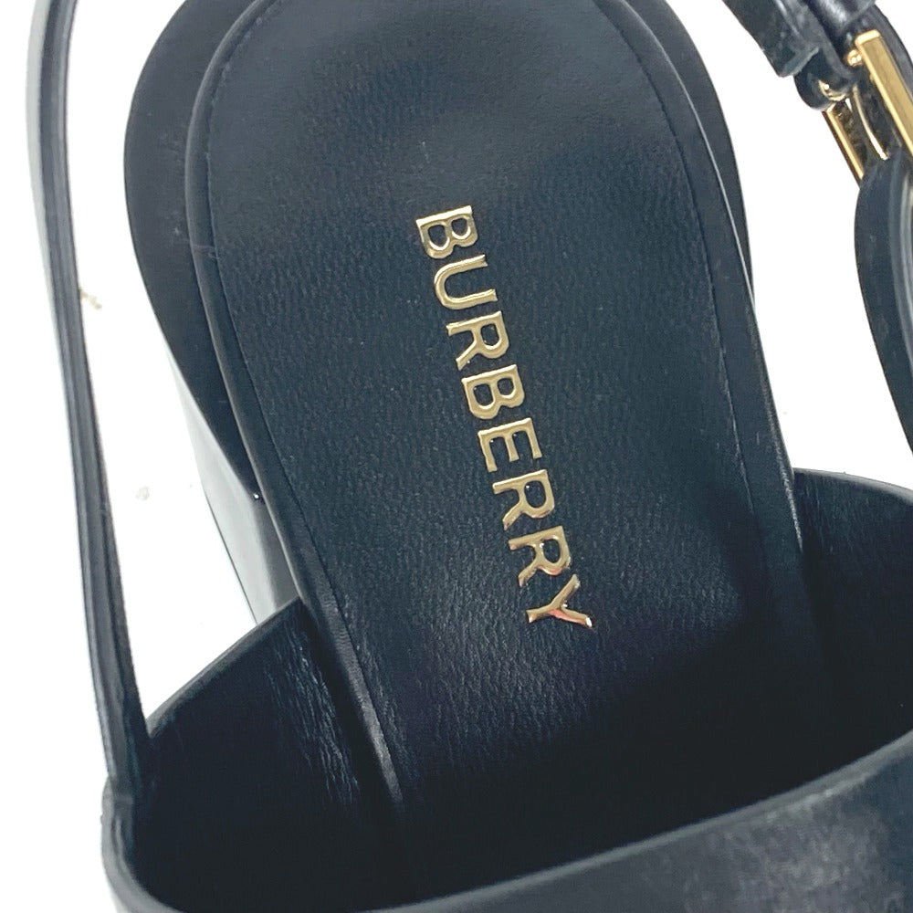 BURBERRY Sandals 8069452 leather black heel shoes TB logo 38